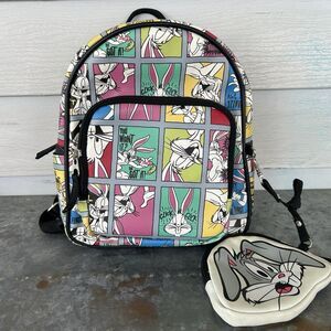 Looney Tunes Bugs Bunny Mini Backpack Faux Leather Comic Print Zip Coin Purse